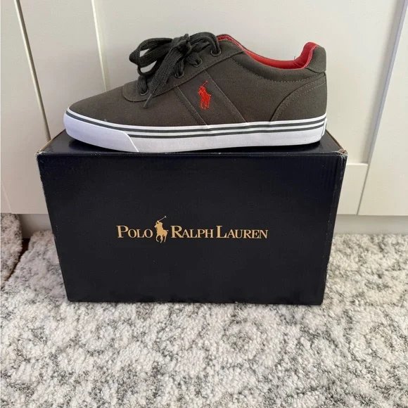 Polo by Ralph Lauren Men's deep Olive and Orange assents Sneakers - Picture 2 of 6